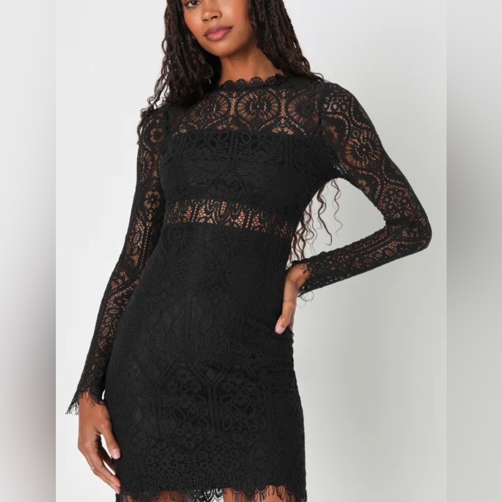 Lulu's Appetite for Seduction Black Lace Long Sleeve Dress Size XL - Picture 7 of 13